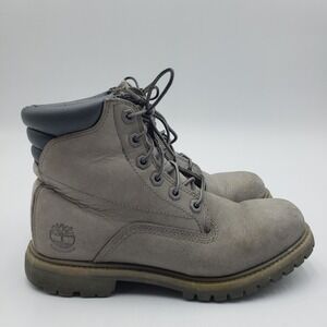 Timberland Waterville Waterproof 6 Inch Boot Womens Sz 7.5 Grey Leather Lug Sole